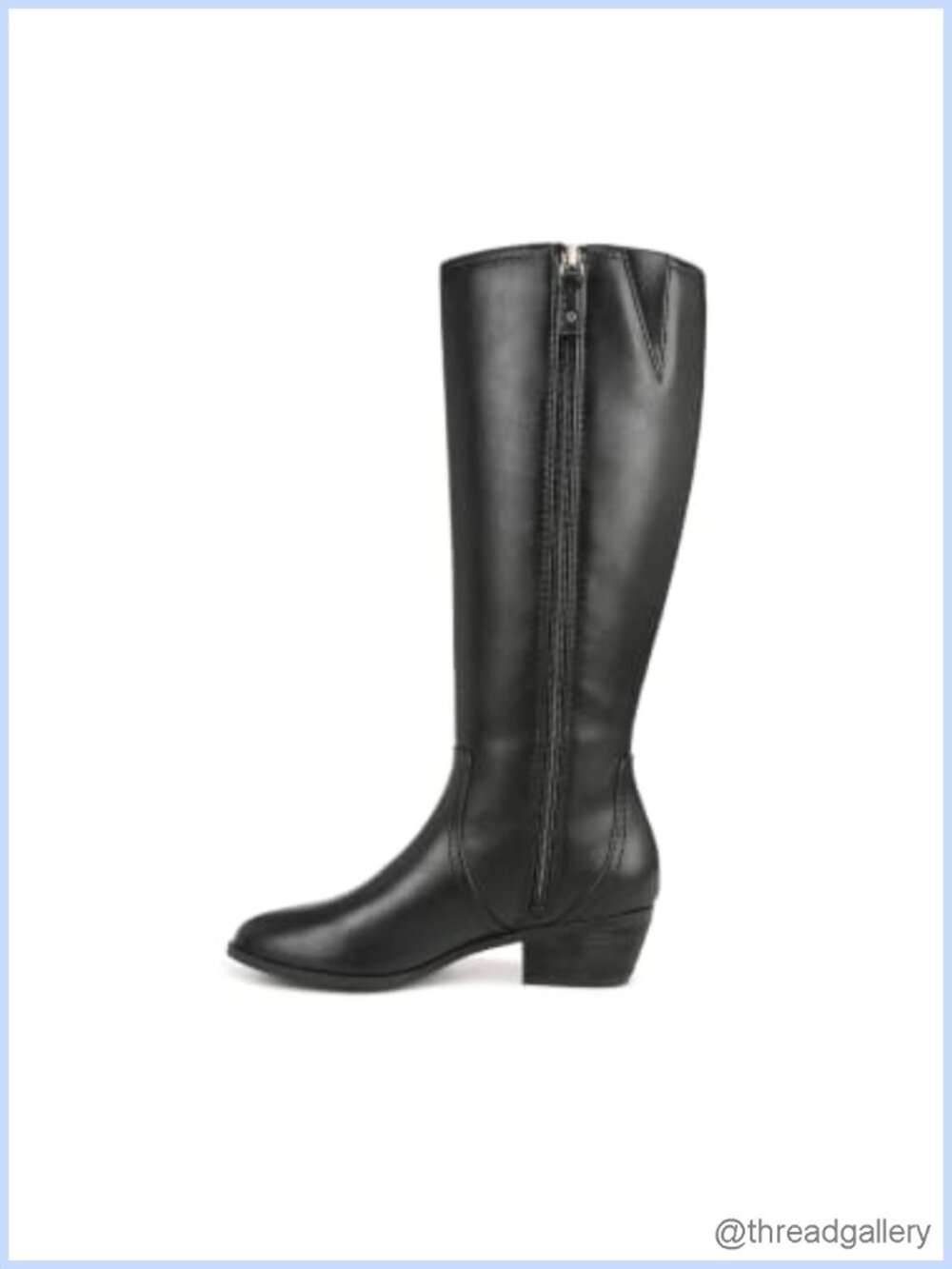 Faux Leather Knee High Riding Boot Metallic Buckle Block Heel